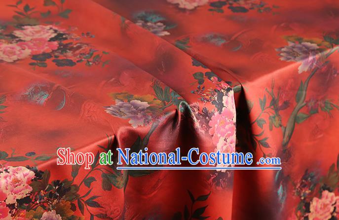 Chinese Classical Flowers Pattern Gambiered Guangdong Gauze Red Brocade Cloth Drapery Traditional Cheongsam Silk Fabric