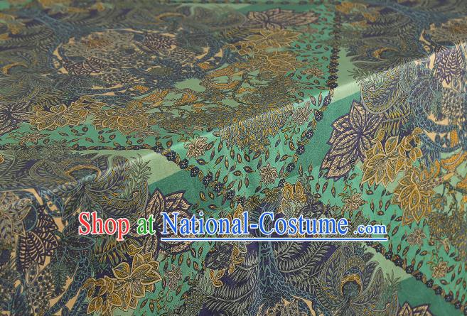 Chinese Classical Flowers Pattern Gambiered Guangdong Gauze Drapery Cheongsam Silk Fabric Traditional Green Brocade Cloth