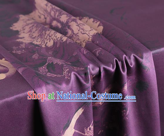 Chinese Cheongsam Purple Silk Fabric Traditional Brocade Cloth Classical Peony Plum Pattern Gambiered Guangdong Gauze Drapery