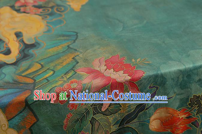 Chinese Traditional Cheongsam Green Silk Drapery Classical Peony Pattern Brocade Fabric Gambiered Guangdong Gauze