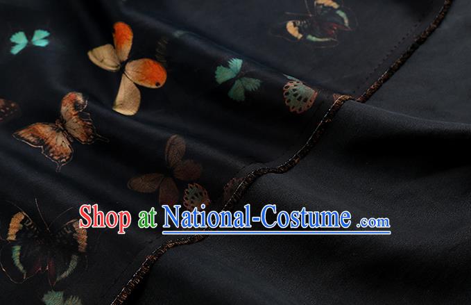 Chinese Classical Butterfly Pattern Black Brocade Fabric Traditional Gambiered Guangdong Gauze Cheongsam Silk Drapery