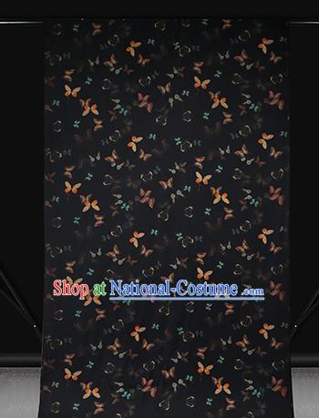 Chinese Classical Butterfly Pattern Black Brocade Fabric Traditional Gambiered Guangdong Gauze Cheongsam Silk Drapery