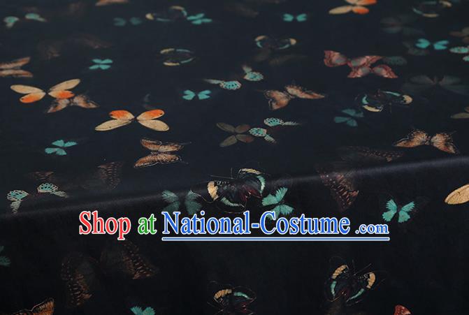 Chinese Classical Butterfly Pattern Black Brocade Fabric Traditional Gambiered Guangdong Gauze Cheongsam Silk Drapery