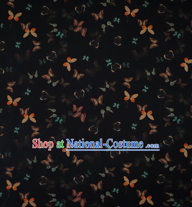 Chinese Classical Butterfly Pattern Black Brocade Fabric Traditional Gambiered Guangdong Gauze Cheongsam Silk Drapery