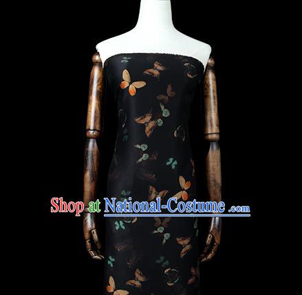 Chinese Classical Butterfly Pattern Black Brocade Fabric Traditional Gambiered Guangdong Gauze Cheongsam Silk Drapery