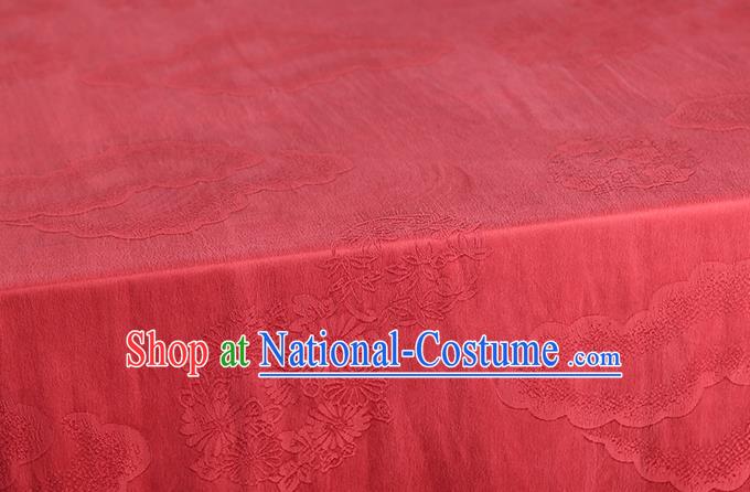 Chinese Traditional Jacquard Red Gambiered Guangdong Gauze Cheongsam Silk Drapery Classical Chrysanthemum Pattern Brocade Fabric