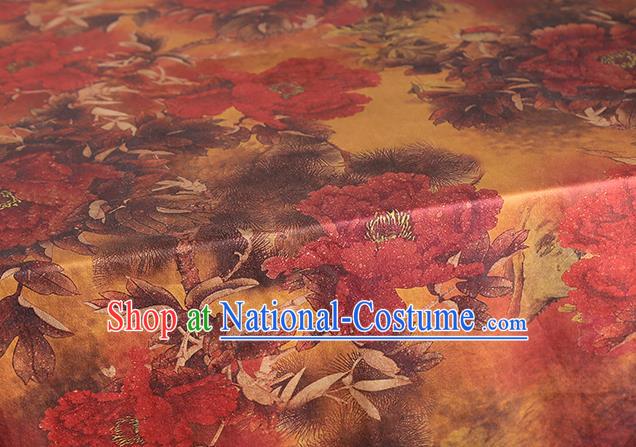 Chinese Cheongsam Silk Drapery Traditional Gambiered Guangdong Gauze Cloth Classical Peony Pattern Orange Brocade Fabric