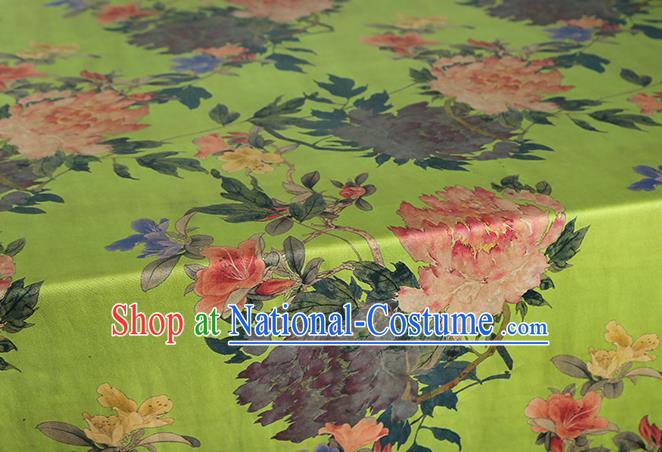 Chinese Cheongsam Green Silk Drapery Classical Peony Pattern Brocade Fabric Traditional Gambiered Guangdong Gauze Cloth