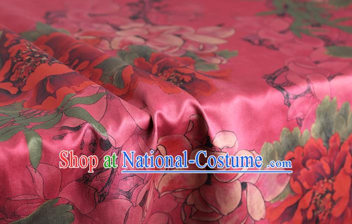 Chinese Traditional Cheongsam Gambiered Guangdong Gauze Cloth Silk Drapery Classical Peony Pattern Rosy Brocade Fabric