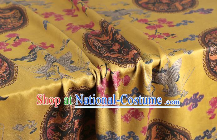 Chinese Traditional Cheongsam Yellow Gambiered Guangdong Gauze Cloth Silk Drapery Classical Phoenix Dragon Pattern Brocade Fabric