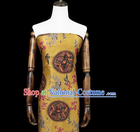 Chinese Traditional Cheongsam Yellow Gambiered Guangdong Gauze Cloth Silk Drapery Classical Phoenix Dragon Pattern Brocade Fabric