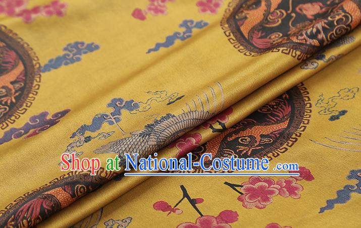 Chinese Traditional Cheongsam Yellow Gambiered Guangdong Gauze Cloth Silk Drapery Classical Phoenix Dragon Pattern Brocade Fabric