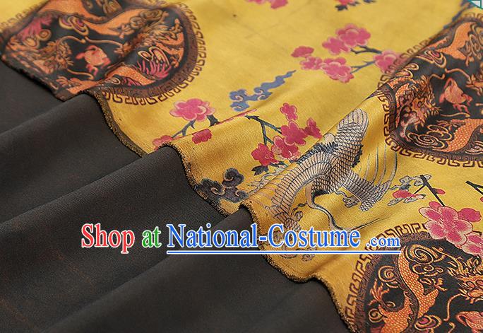 Chinese Traditional Cheongsam Yellow Gambiered Guangdong Gauze Cloth Silk Drapery Classical Phoenix Dragon Pattern Brocade Fabric