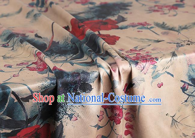 Chinese Classical Flowers Pattern Beige Brocade Cheongsam Gambiered Guangdong Gauze Fabric Traditional Silk Drapery