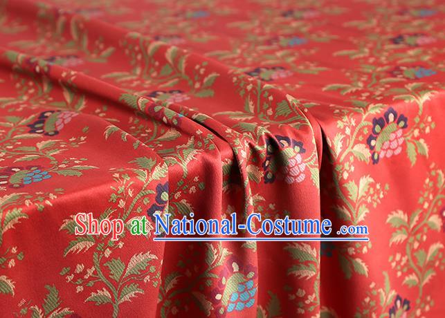 Chinese Cheongsam Gambiered Guangdong Gauze Fabric Traditional Silk Drapery Classical Hibiscus Pattern Red Brocade