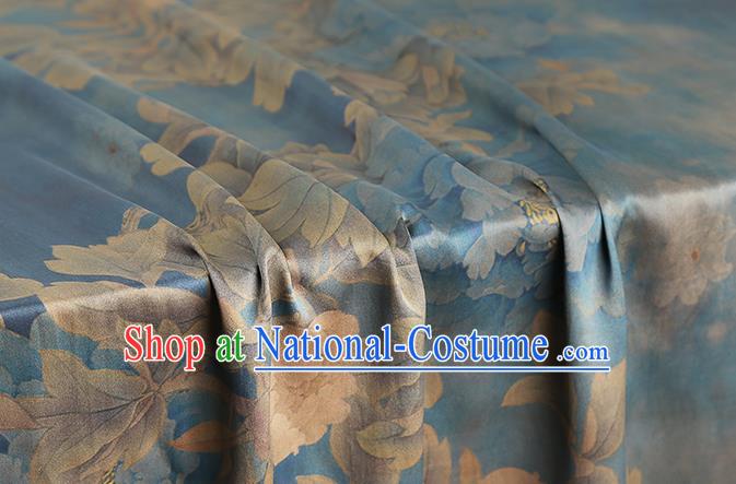 Chinese Traditional Silk Drapery Classical Peony Pattern Blue Brocade Cheongsam Gambiered Guangdong Gauze Fabric