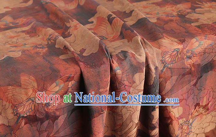 Chinese Classical Butterfly Pattern Brocade Traditional Silk Drapery Cheongsam Rust Red Gambiered Guangdong Gauze Fabric