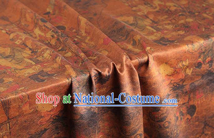 Chinese Traditional Cheongsam Brown Silk Drapery Classical Pedlar Pattern Gambiered Guangdong Gauze Brocade Fabric