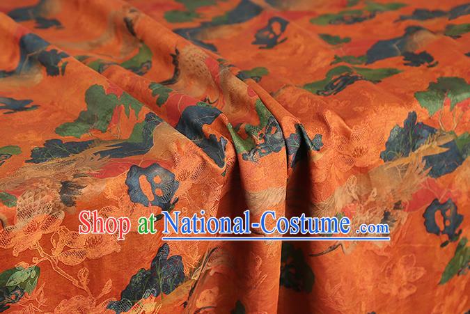 Chinese Classical Cranes Pattern Silk Drapery Traditional Cheongsam Gambiered Guangdong Gauze Orange Brocade Fabric