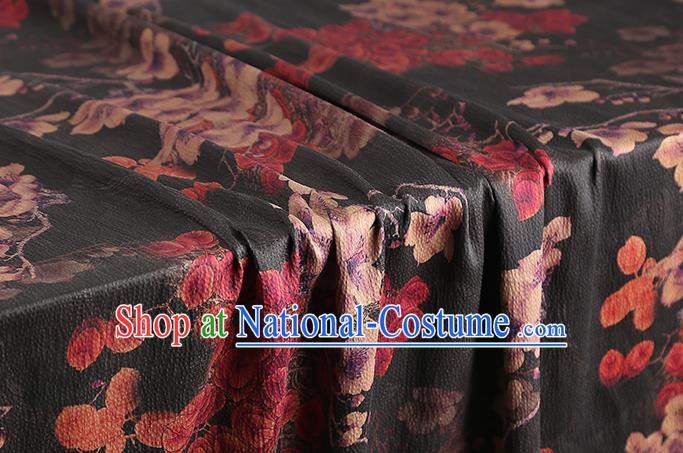 Chinese Cheongsam Black Gambiered Guangdong Gauze Classical Pattern Silk Drapery Traditional Brocade Fabric