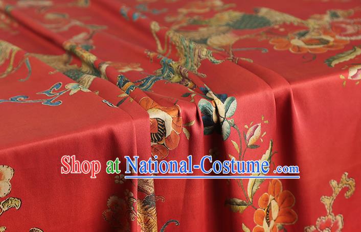 Chinese Traditional Wedding Brocade Fabric Red Satin Classical Phoenix Peony Pattern Silk Drapery