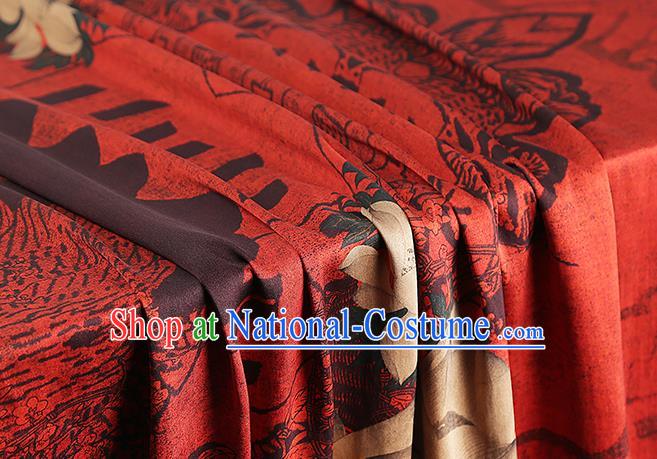 Chinese Traditional Brocade Drapery Classical Lotus Pattern Silk Fabric Cheongsam Red Gambiered Guangdong Gauze