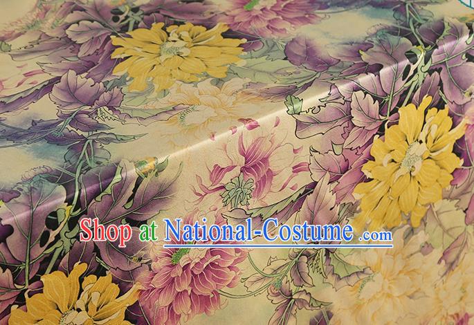 Chinese Cheongsam Lilac Silk Fabric Traditional Brocade Cloth Classical Flowers Pattern Gambiered Guangdong Gauze Drapery