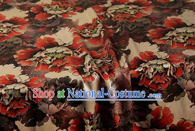 Chinese Traditional Ginger Brocade Drapery Cheongsam Gambiered Guangdong Gauze Classical Peony Pattern Silk Fabric