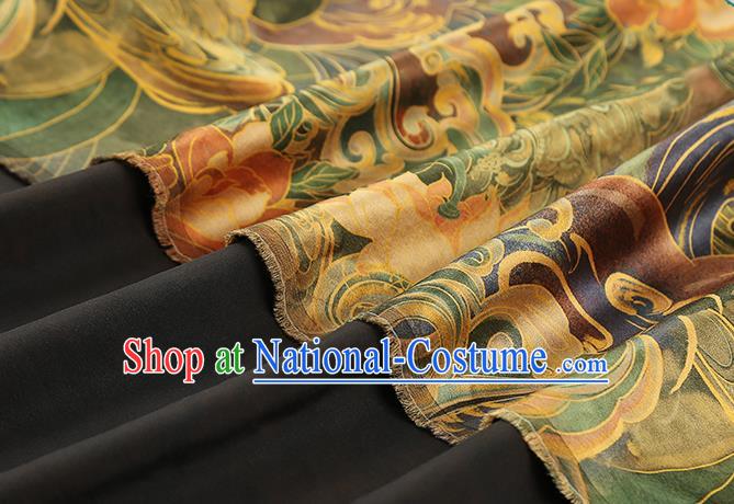 Chinese Cheongsam Gambiered Guangdong Gauze Classical Wave Peony Pattern Silk Fabric Traditional Green Brocade Drapery