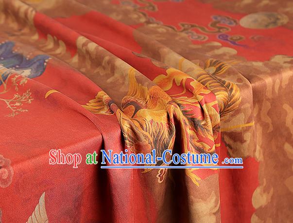 Chinese Cheongsam Red Gambiered Guangdong Gauze Traditional Brocade Drapery Classical Phoenix Pattern Silk Fabric