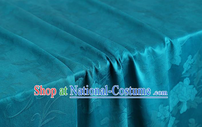 Chinese Classical Peony Butterfly Pattern Silk Fabric Traditional Blue Brocade Drapery Cheongsam Gambiered Guangdong Gauze