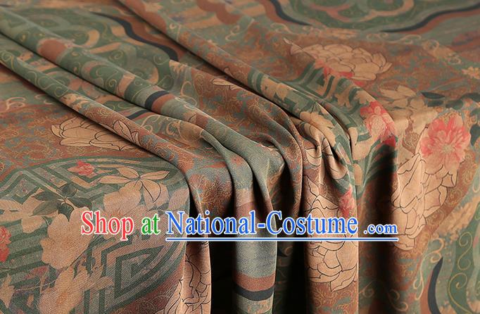 Chinese Classical Lotus Pattern Brown Brocade Drapery Cheongsam Silk Fabric Traditional Gambiered Guangdong Gauze