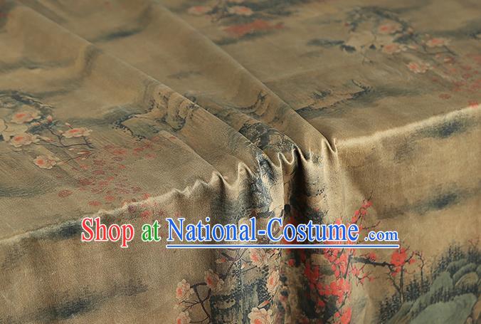 Chinese Cheongsam Silk Fabric Traditional Gambiered Guangdong Gauze Classical Crane Plum Pattern Ginger Brocade Drapery