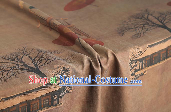 Chinese Traditional Gambiered Guangdong Gauze Classical Umbrella Pattern Brown Brocade Drapery Cheongsam Silk Fabric