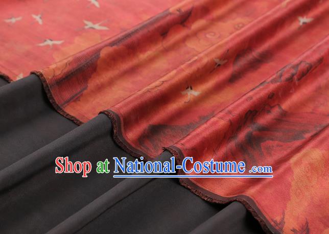 Chinese Classical Cloud Crane Pattern Brocade Drapery Cheongsam Red Silk Fabric Traditional Gambiered Guangdong Gauze