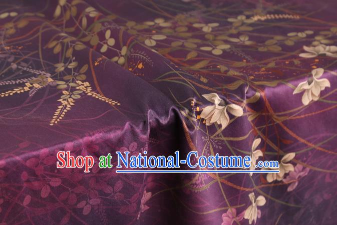 Chinese Traditional Gambiered Guangdong Gauze Classical Campanula Pattern Brocade Drapery Cheongsam Purple Silk Fabric