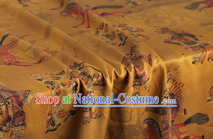 Chinese Classical Shadow Puppetry Pattern Yellow Brocade Drapery Silk Fabric Traditional Cheongsam Gambiered Guangdong Gauze