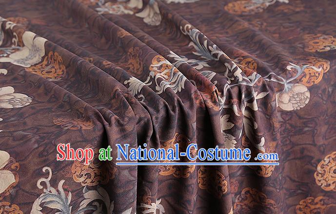 Chinese Silk Fabric Traditional Cheongsam Gambiered Guangdong Gauze Classical Flowers Pattern Brown Brocade Drapery