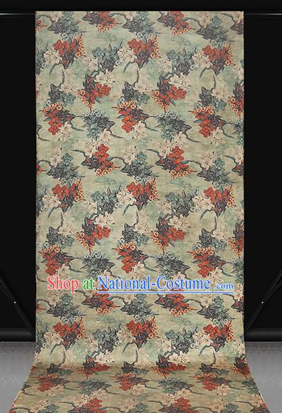 Chinese Light Green Brocade Fabric Traditional Cheongsam Gambiered Guangdong Gauze Classical Flowers Pattern Silk Drapery