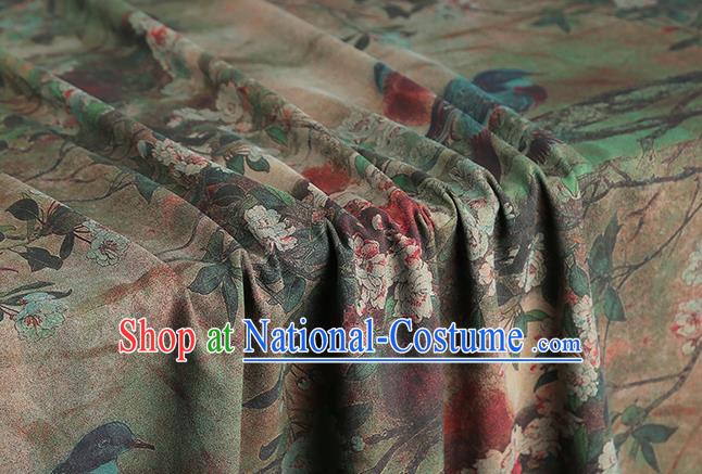 Chinese Classical Magpie Plum Pattern Silk Drapery Grey Brocade Fabric Traditional Cheongsam Gambiered Guangdong Gauze