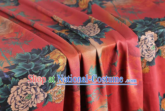 Chinese Classical Peony Bamboo Pattern Silk Drapery Traditional Cheongsam Brocade Fabric Red Gambiered Guangdong Gauze