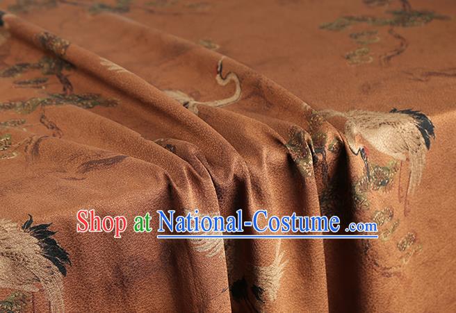 Chinese Classical Pine Crane Pattern Gambiered Guangdong Gauze Silk Drapery Traditional Cheongsam Brown Brocade Fabric