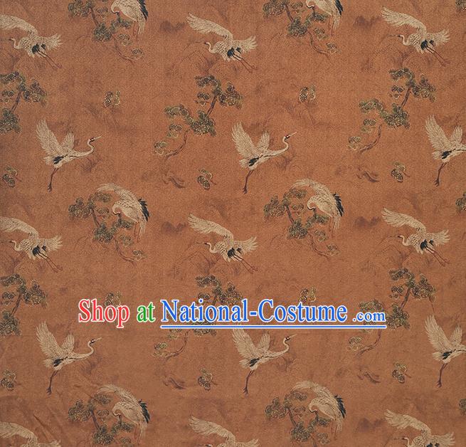 Chinese Classical Pine Crane Pattern Gambiered Guangdong Gauze Silk Drapery Traditional Cheongsam Brown Brocade Fabric