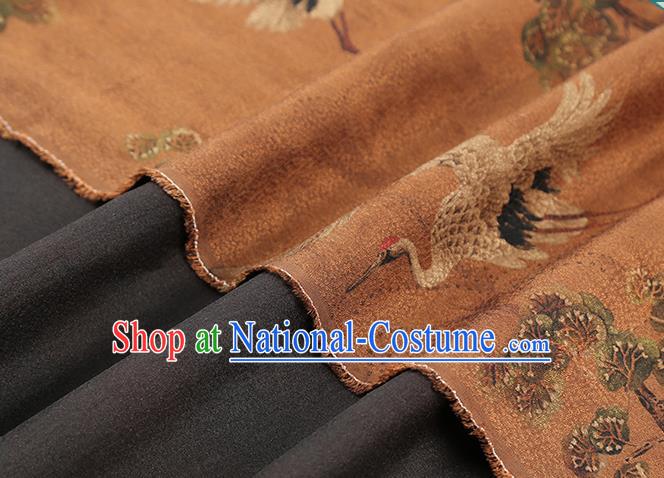 Chinese Classical Pine Crane Pattern Gambiered Guangdong Gauze Silk Drapery Traditional Cheongsam Brown Brocade Fabric