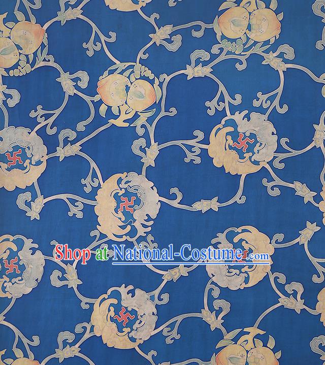 Chinese Traditional Cheongsam Brocade Fabric Classical Pattern Blue Gambiered Guangdong Gauze Silk Drapery