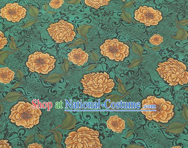 Chinese Classical Roses Pattern Gambiered Guangdong Gauze Traditional Cheongsam Brocade Fabric Green Silk Drapery