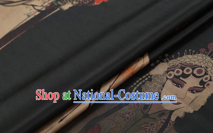 Chinese Traditional Cheongsam Brocade Fabric Black Silk Drapery Classical Beijing Opera Pattern Gambiered Guangdong Gauze