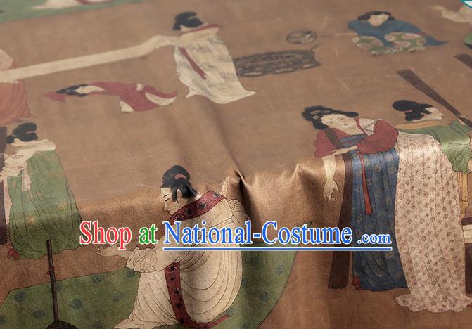 Chinese Classical Tang Dynasty Palace Beauty Pattern Gambiered Guangdong Gauze Traditional Cheongsam Brocade Fabric Silk Drapery