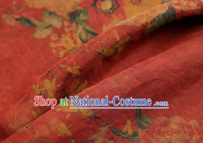 Chinese Cheongsam Brocade Fabric Traditional Flowers Pattern Red Silk Drapery Classical Gambiered Guangdong Gauze