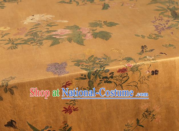 Chinese Classical Gambiered Guangdong Gauze Cheongsam Brocade Fabric Traditional Flowers Pattern Ginger Silk Drapery